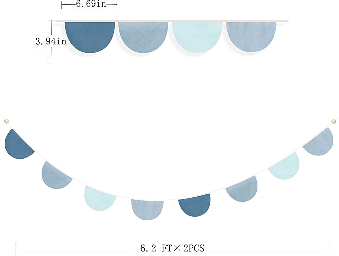 2 Sets of Deep Blue Half Round Banner 16Pcs Nursery Garland Flags Royal Fabric Semicircle Bunting Streamers for Baby Room Decor Kids Nautical Birthday Baby Shower Boho Wedding Event Party Decorations