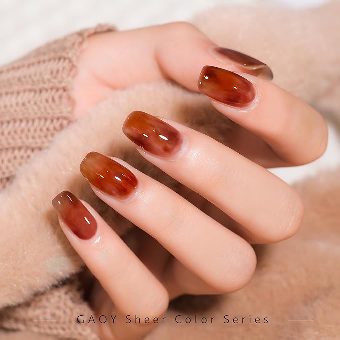 GAOY Jelly Brown Gel Nail Polish of 6 Transparent Nude White Dark Red Colors Sheer Gel Polish Kit for Salon Gel Manicure and Nail Art DIY at Home