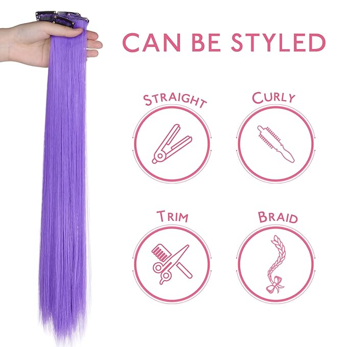 WENNALIFE 12 PCS Light Purple Hair Extensions Clip in, Colored Clip in Hair Extensions for Kids Highlights Rainbow Hair Clips for Girls Synthetic Straight Pop-up Style Colorful Girls Hair Accessories