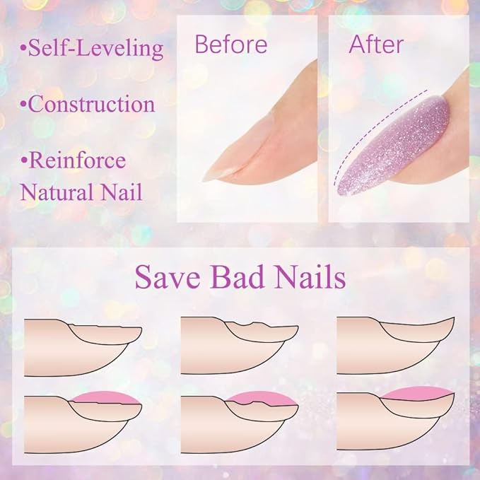 MIZHSE Glitter Gel Nail Polish, 2 In 1 Reflective & Rubber Base Gel Polish 10ml, Sparkly Shimmery Effect Nude Pink Silve Purple Colors Soak Off Nail Art Manicure Home Salon Gift for Women