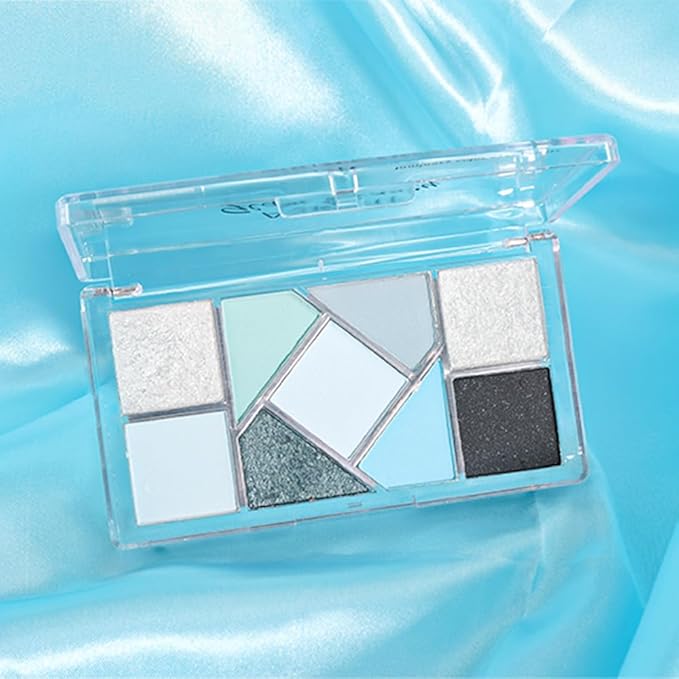 Matte Blue Shimmer Eye Shadow Palette Makeup,Eyeshadow Long Lasting Waterproof Cruelty-Free, 9 Blendable Shades in Smooth Matte and Shimmer Finishes with Gorgeous Pearls for Woman