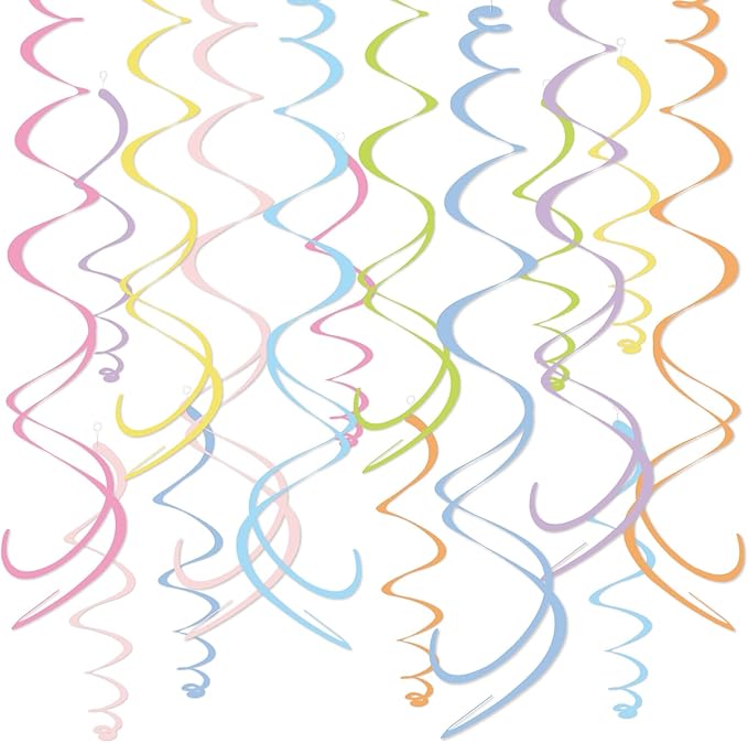 48PCS Pastel Paper Swirl Decorations Hanging Ceiling Streamers for Birthday, Spring, Bridal, Gender Reveal, Wedding, or Everyday Party Decor
