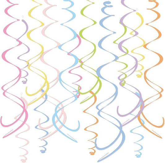 48PCS Pastel Paper Swirl Decorations Hanging Ceiling Streamers for Birthday, Spring, Bridal, Gender Reveal, Wedding, or Everyday Party Decor