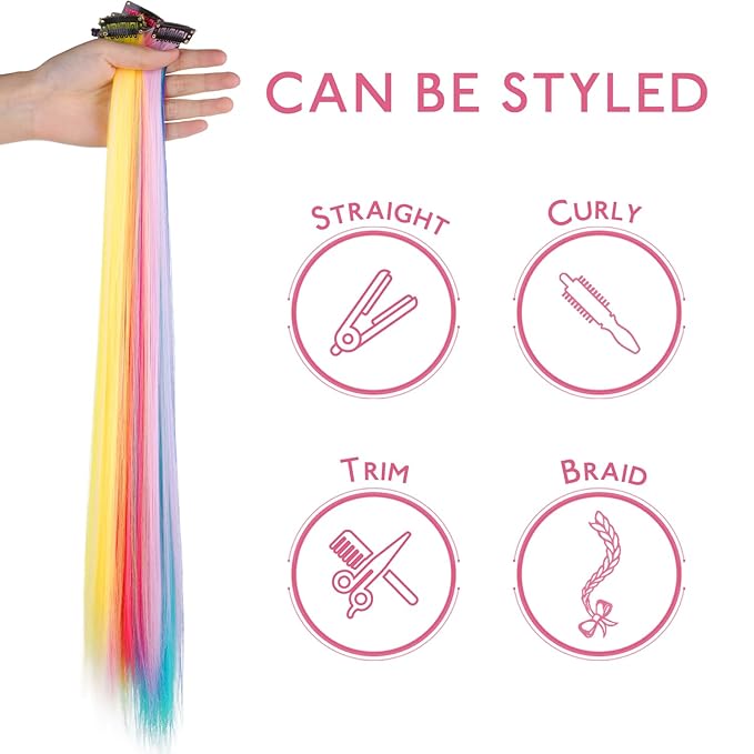 WENNALIFE 12 PCS Rainbow Hair Extensions Clip in, Colored Clip in Hair Extensions for Kids Highlights Rainbow Hair Clips for Girls Synthetic Straight Pop-up Style Colorful Girls Hair Accessories