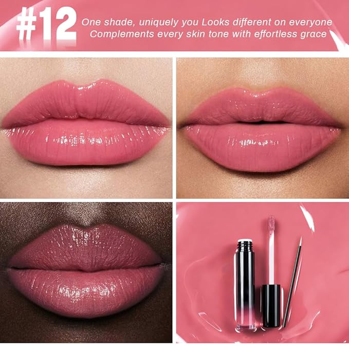 evpct Baby Pink Shiny Longwear No-Budge Liquid Lip Color Lipstick Makeup, Highly Pigmented Color Instant Shine, Waterproof Long Lasting Lipstick for Women, Lip Stain Gloss with Lip Liner Brush, 12#