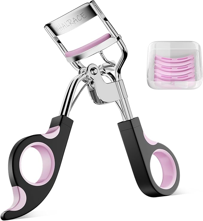 Eye Lash Curler with 6PCS Extra Replacement Strips, Whalrace Superior Curling Effect Eyelash Curlers, Easy & Comfortable to Grip and Use-Gpink