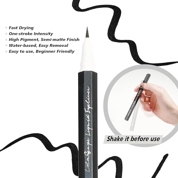 Liquid Eyeliner, Black Eyeliner Pen, Ultra precise Liquid Eyeliner Black for Cat Eye or Daily Makeup, Felt Tip Applicator, Sweat Resistant & Longlasting, Easy to Remove (Ebony Edge)