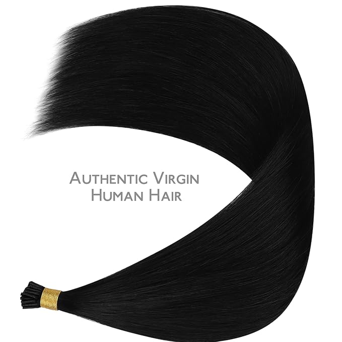 WENNALIFE I Tip Hair Extensions Human Hair, 50g 50s 20 Inch Jet Black Remy Itip Human Hair Extensions Invisible Itips Straight I Tips Fusion Extensions Real Human Hair