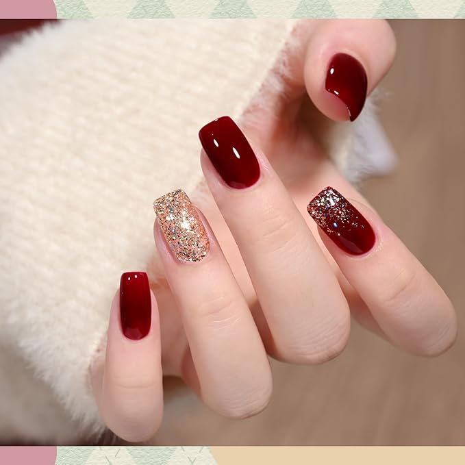 GAOY Red Gel Nail Polish Set of 6 Colors for Christmas nails Including White Burgundy Gold Sliver Glitter Gel Polish Kit for Valentine’s Day