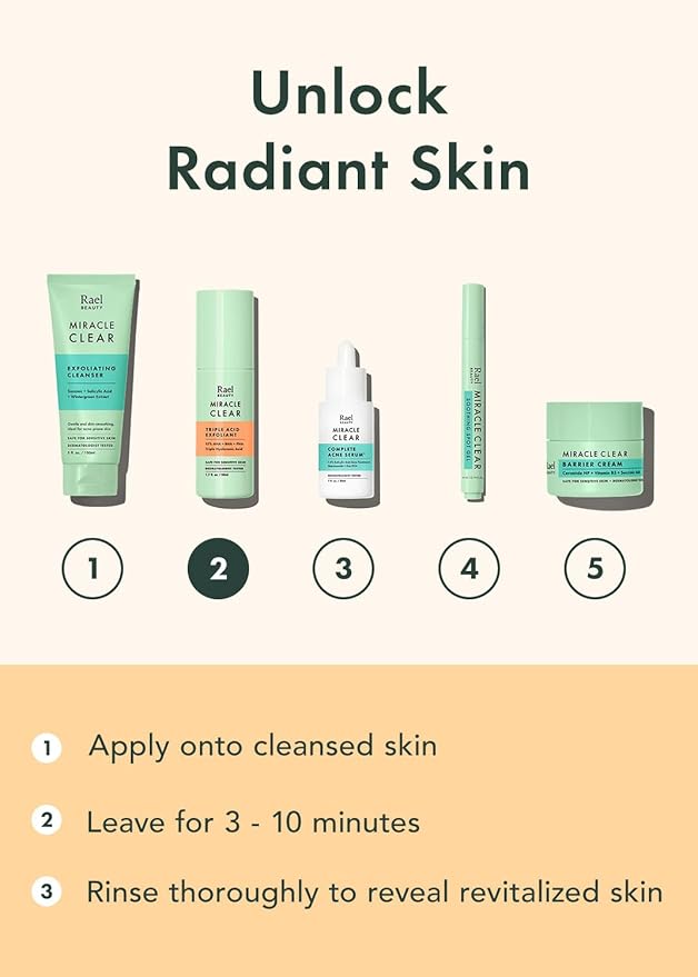 Rael Face Exfoliator, Miracle Clear – Exfoliating Serum with 15% AHA/BHA/PHA Complex and Hyaluronic Acid, Hydration, Korean Skin Care (1.7 fl oz)