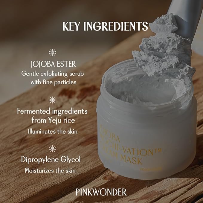 PINKWONDER Jojoba Mochi-Vation™ Cream Mask 3.17oz (90g), Clay Mask with Organic Jojoba Oil and Korean Rice Extract, Wash-Off Face Mask, Korean Glass Skin