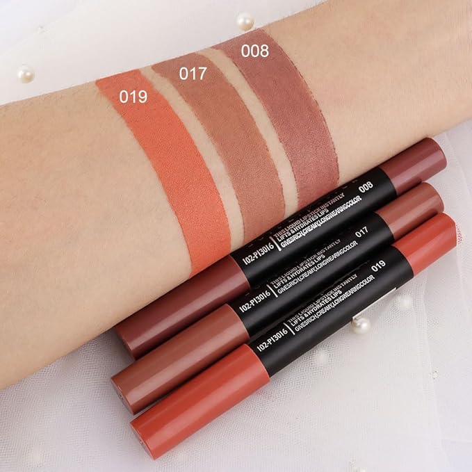 BINGBRUSH 3 Colors Longwear Lipstick Pack Set, Matte Color Stick Ultimate Lip Crayon for Makeup Collection - Nourishing Waterproof Velvet Lipgloss Lip Stain (08# 17# 19#)
