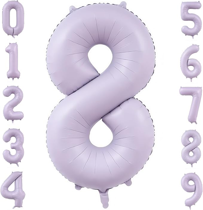 Pastel Purple 8 Number Balloons,40 Inch Light Purple 8 Balloons Large Helium Foil Mylar Purple Number 8 Balloon for Birthday Party Anniversary Decorations