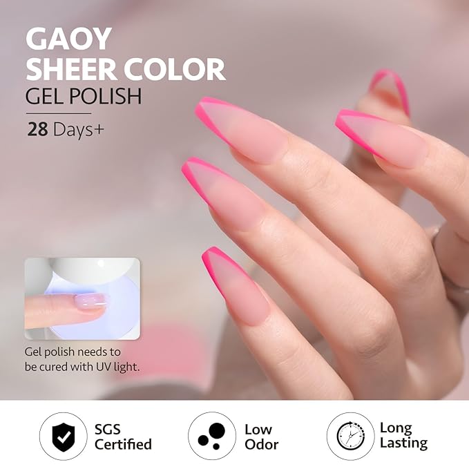 GAOY Classical Gel Nail Polish Set Include Jelly Nude Black White Red Hot Pink Colors Kit for French Manicure and Daily Nail Art at Home