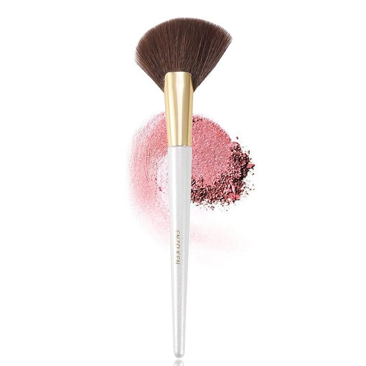 Angled Fan Brush for Makeup, Thick Fluffy Blush Brush for Cheeks, Sculpt and Contour Bronzer Brush - White, 169L