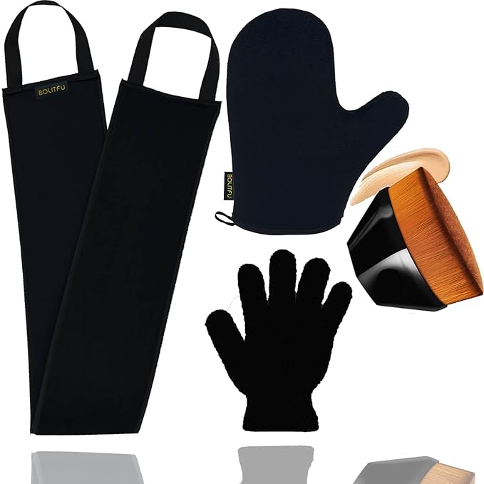 4Pack Self Tanning Mitt Set, 1 Self Tan Mitt, 1 Self Tanner Lotion Back Applicator, 1 Self Face Tanning Brush, 1 Exfoliating Glove, Self Tan Kit (4pack tanning applicator)