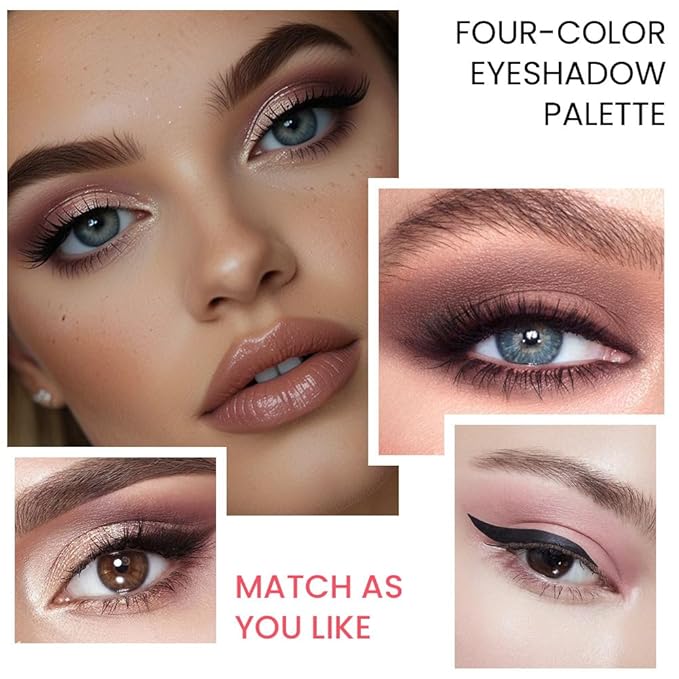 4 Colors Eyeshadow Makeup Palette,Champagne Nude Pink Dark Brown Natural Neutral Eye Shadow Palette with Mirror,Long Lasting Naturing-Looking,Waterproof