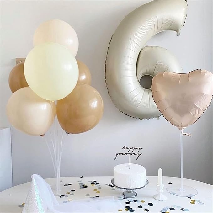 40 Inch Cream Foil Balloon Number 8, Giant Self Inflating Beige Number Balloons 0-9 for Men Women, White Sand 8 Helium Balloons Set for Girls Boys 8th Birthday Anniversary Party Decorations Supplies