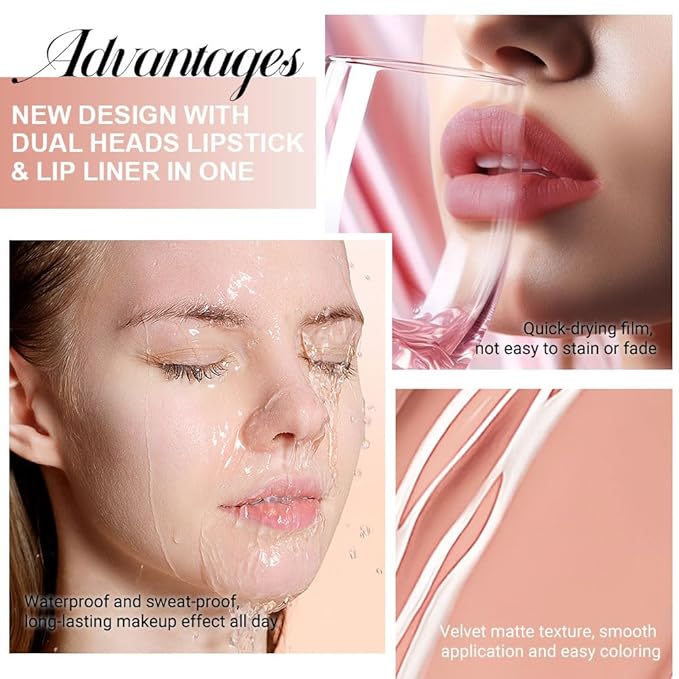 Kaely 2-in-1 Matte Lipstick and Lip Liner, Liquid Lip Stain Makeup for women Long Lasting Waterproof Smudge Proof, labiales matte mate larga duracion listip 24 hours originales, 56 Bright Nude