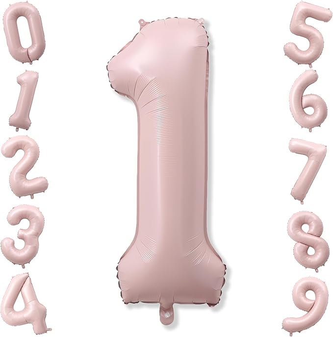 Pink 1 Balloons, 40 Inch Dusty Retro Light Pink Helium Foil Number 1 Balloon Girls, Self Inflating 1st Birthday Balloon One for Boho Anniversary Baby Shower Coquette First Birthday Party Decorations