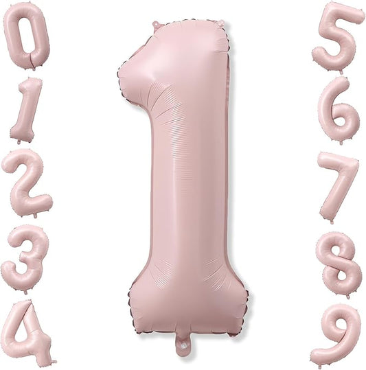 Pink 1 Balloons, 40 Inch Dusty Retro Light Pink Helium Foil Number 1 Balloon Girls, Self Inflating 1st Birthday Balloon One for Boho Anniversary Baby Shower Coquette First Birthday Party Decorations