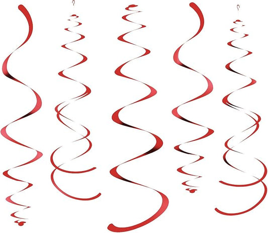 WEVEN Red Party Hanging Swirl Decorations Plastic Streamer for Ceiling, Pack of 28