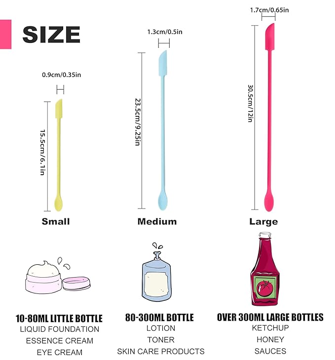 Mini Spatula for Cosmetics, 3 Pcs Beauty Spatula Small Spatula Silicone Mini Lotion Spatula Makeup Spatula, Every Drop Tiny Spatula for Makeup and Kitchen Jar
