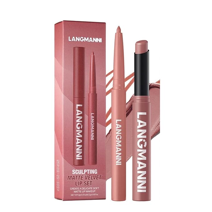 Lip Liner + Lipstick Set (12 Shades Available) -Matte Lipstick for Women, Silk Finish Hydration Lip Kit, Waterproof Smooth Creamy Texture, Bold to Nude Shades for Daily & Party Wear, Makeup Gift(04)