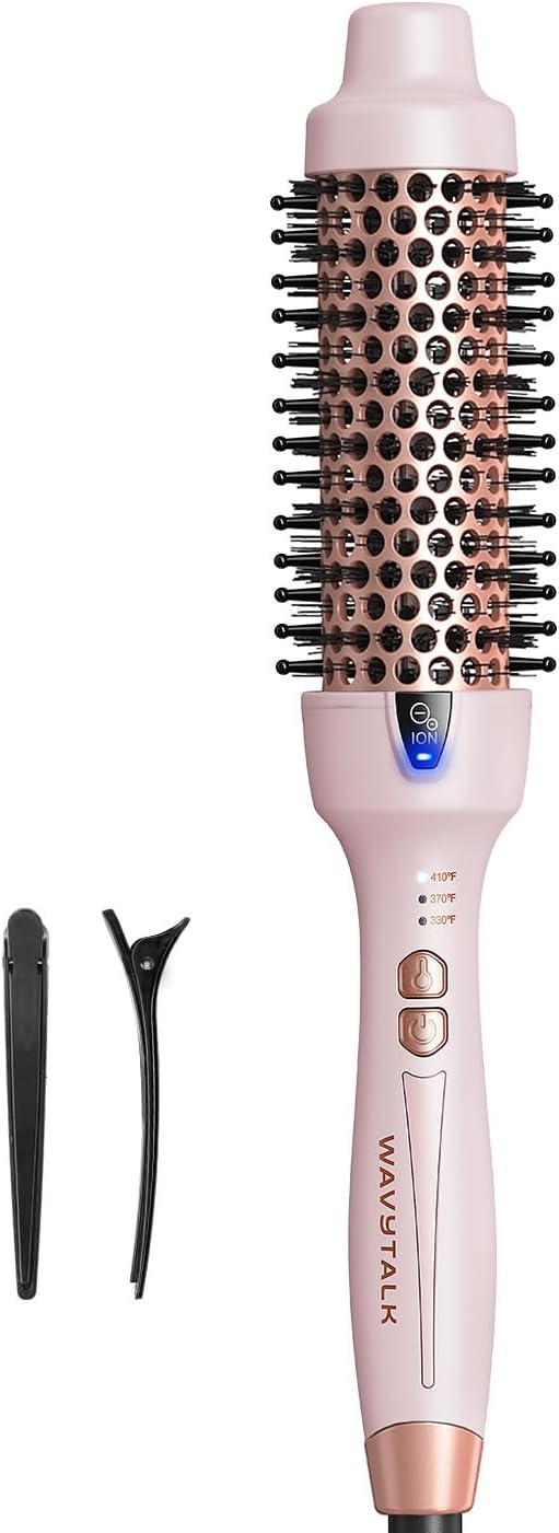 Wavytalk Updated Version Thermal Brush, 1.5 Inch Negative Ion Blowout Express Thermal Round Brush Creates Salon-Quality Blowouts, lonic Frizz Reduction Makes Hair Shinier & Smoother (Millennial Pink)