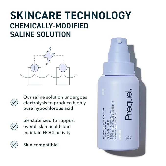 Prequel Skin Universal Skin Solution Hypochlorous Acid Spray for Face and Body. HOCL Facial Cleanser and Dermal Spray with Electrolyzed Water and Mineral Complex. pH-Stabilized Skin Care. 4oz