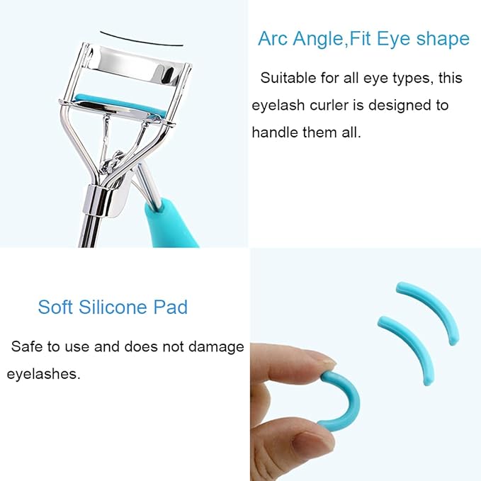 Eyelash Curler - Ergonomic Design for All Eye Shapes, Precision Curl Control, Superior Long- Lasting Curl, Gentle on Lashes, Includes 2PCS Silicone Replacement Pads, Easy to Use (Blue)
