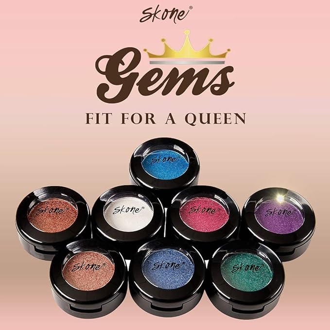 Skone Cosmetics Gems Eye Shadow, Highly Pigmented, Longwear Eye Makeup, Single Eyeshadow with Pro Shimmery Finish - Ultra-Blendable, Slightly Shimmer Shades - Green Eyeshadow - Romance