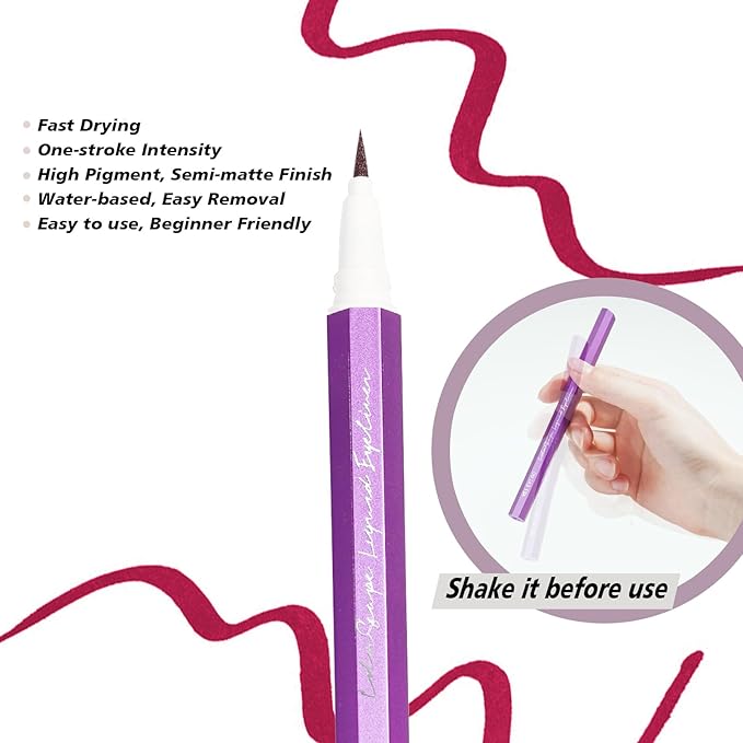 Liquid Eyeliner, Purple Eyeliner Pen, Long Lasting Colorful Liquid Eye Liner, Easy Glide Smudge Resistant, Felt Tip Applicator for Precise Line Application, Body Art Use (Berry Bliss)
