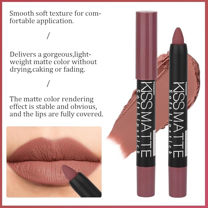 BINGBRUSH 3 Colors Longwear Lipstick Pack Set, Matte Color Stick Ultimate Lip Crayon for Makeup Collection - Nourishing Waterproof Velvet Lipgloss Lip Stain (08# 17# 19#)