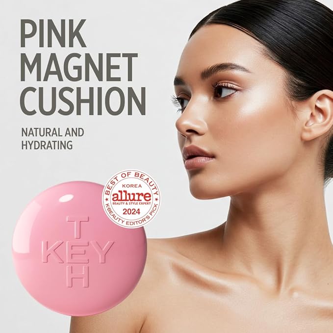 KEYTH PINK MAGNET CUSHION #04 NEUTRAL BEIGE (15G, 0.52 OZ.) / Magnetic Adherence, Dewy Radiance, 77% moisture essence, Glow Film Complex, Skin Film Polymer
