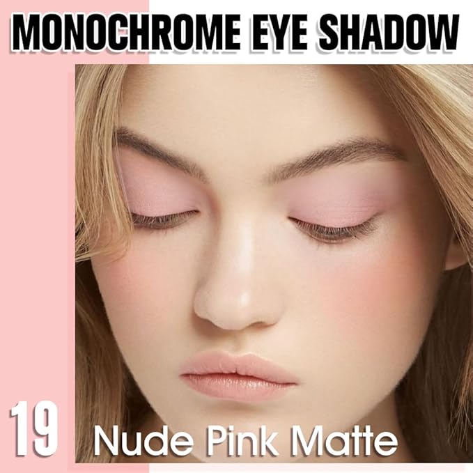 Nude Pink Matte Single Eyeshadow, Lightweight Blendable Mini Eye Shadow for Older Women, Monochrome Eyeshadow Palette Makeup Pigmented Waterproof, Vegan & Cruelty-Free, 19