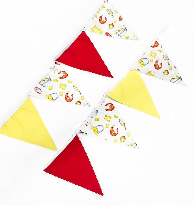 32Ft Crawfish Boil Party Decorations Red Yellow Beer Crawfish Pennant Banner Fabric Triangle Flag Garland Streamers for Lobster Birthday Shrimp Seafood Boil Baby Shower Barbecue Party Decor Supplies