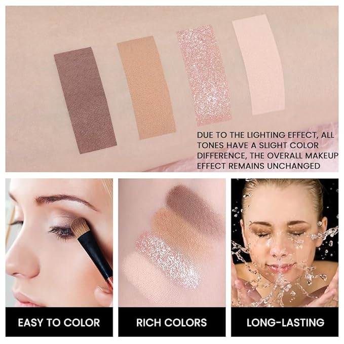 4 Colors Eyeshadow Makeup Palette,Nude Champagne Gold Light Dark Brown Natural Neutral Eye Shadow Palette with Mirror,Long Lasting Naturing-Looking,Waterproof