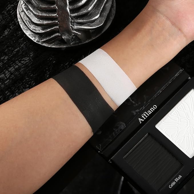 Goth Makeup Palette, Black White Duo Matte Pressed Powder Eyeshadow Palette for Smoky Gothic Makeup, High Pigmented Long Last Concealer Foundation Pallet for Halloween Skeleton Clown SFX Costume Joker