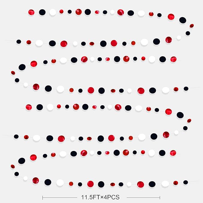 46 Ft Red Black and White Circle Dots Garland Hanging Paper Polka Dots Streamer for Graduations Birthday Bachelorette Engagement Wedding Bridal Shower Holiday Casino Poker Pirate Party Decorations
