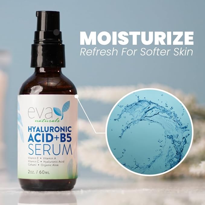 Eva Naturals Hyaluronic Acid + B5 Serum for Face – Ultra Hydrating Vitamin C & B5 Facial Serum for Deep Moisturizing, Wrinkle & Dark Spot Treatment, Skin Firming & Renewal