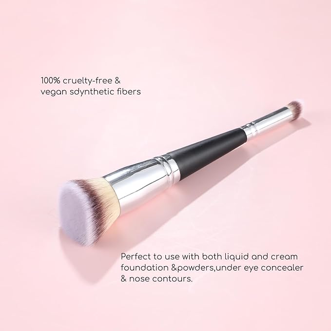 Double Ended Makeup Brushes – Professional Angled Foundation & Blush Brush with Concealer Blending Brush for Liquid, Cream & Powder Buffing Large Face Make Up Applicator