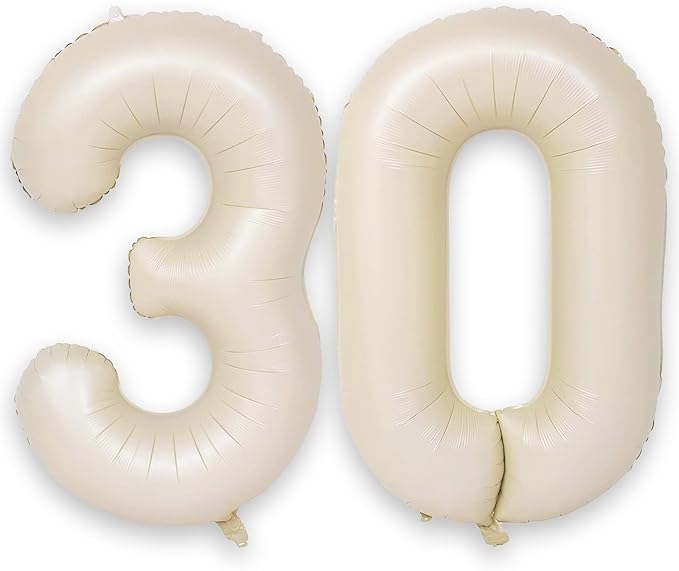 40 Inch Cream Number 30 Balloon, Beige Large Self Inflating Foil 3 & 0 Balloons for Women Men 30th Birthday Decorations 30 Helium Balloon Numbers for 30 Year Old Anniversary Baby Shower Party Supplies