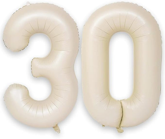 40 Inch Cream Number 30 Balloon, Beige Large Self Inflating Foil 3 & 0 Balloons for Women Men 30th Birthday Decorations 30 Helium Balloon Numbers for 30 Year Old Anniversary Baby Shower Party Supplies