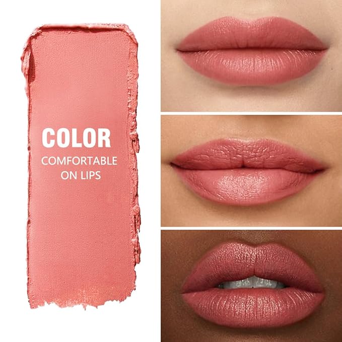 Matte Lipstick Crayon Set for Women, Nude Pink 24 Hour Lipstick Lip Liner Pencil, Neutral Lip Stick Lipliner Long Lasting Waterproof Smudge Proof, Vegan & Cruelty-Free, 03