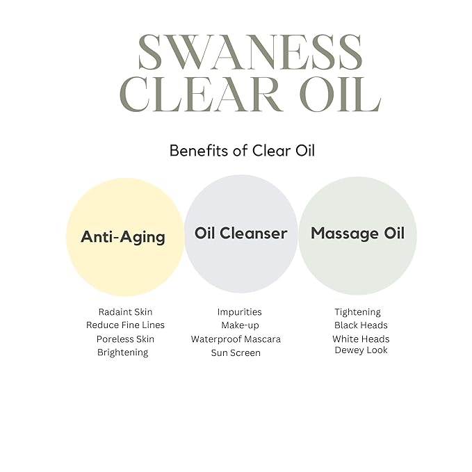 SWANESS Clear Oil, Japanese Premium Skincare Oil Cleanser – Anti-Aging Makeup Remover & Massage with Rice Power for Deep Pore Cleansing, Waterproof Mascara, Sunscreen & Radiant Skin