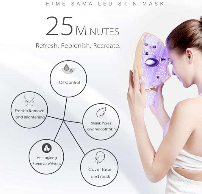 LED Face Mask – 7 Color Light Mask for Face and Neck, Red & Blue Light, Korean-Inspired Design, FSA/HSA Eligible, A-051