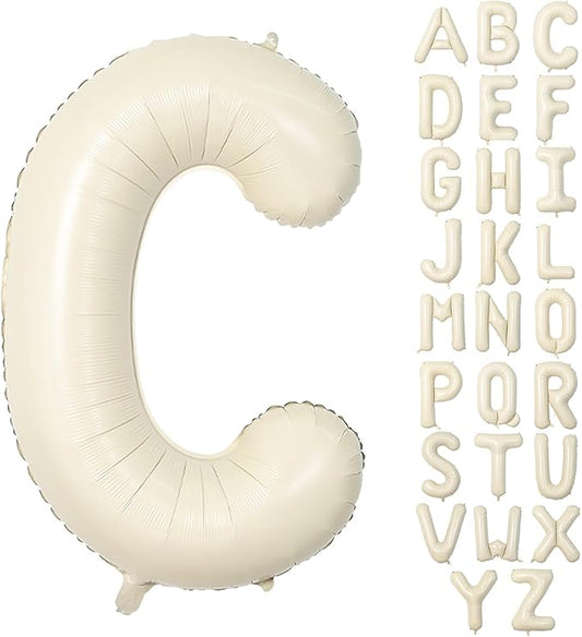40 Inch Letter Balloons C, Big Custom A-Z Alphabet Foil Name Balloon Cream White, Self Inflating Beige Customize Helium Balloon Letters C for Women Girls Birthday Bride Baby Shower Party Decorations