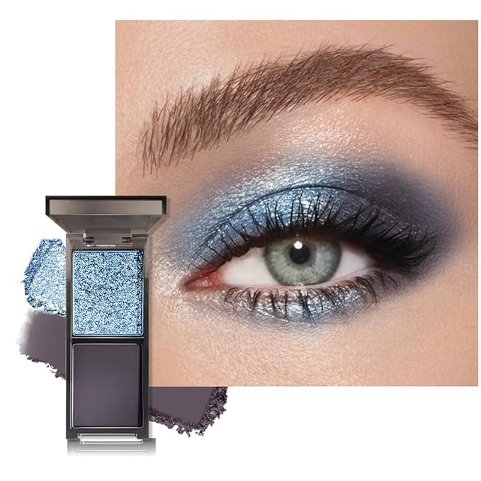AMY'S DIARY 2 Color Shimmer Blue Matte black Eyeshadow Palette – Shimmer matte Shades eye shadow for Eye Makeup, Long-Lasting & Highly Pigmented, Vegan & Cruelty-Free for woman (02#)