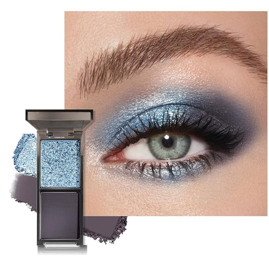 AMY'S DIARY 2 Color Shimmer Blue Matte black Eyeshadow Palette – Shimmer matte Shades eye shadow for Eye Makeup, Long-Lasting & Highly Pigmented, Vegan & Cruelty-Free for woman (02#)